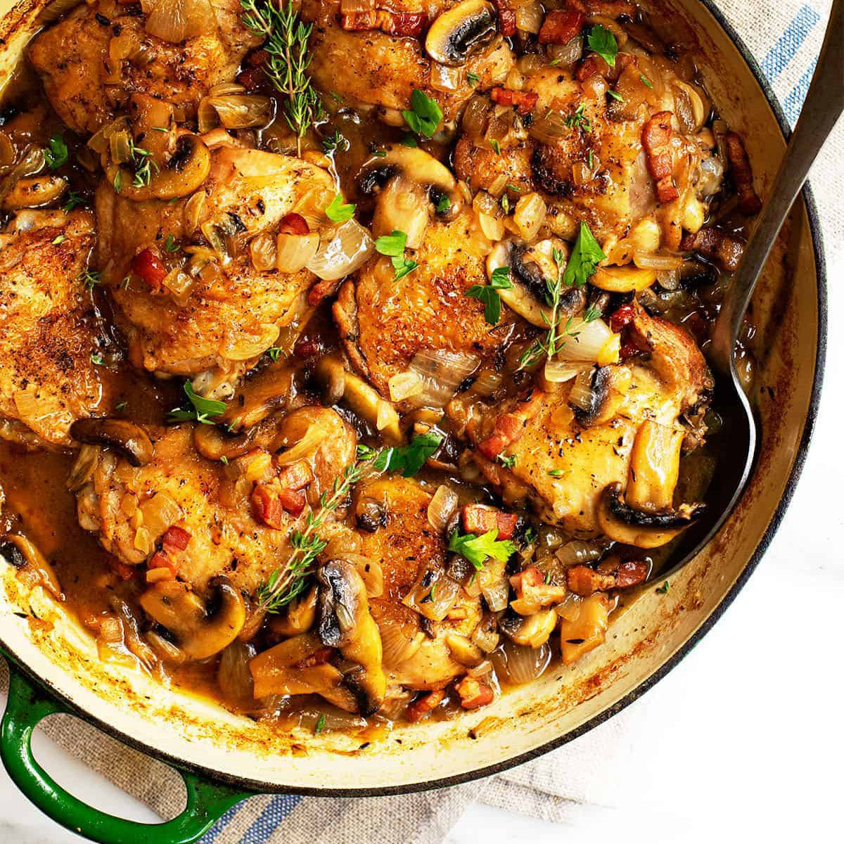 Swine & Sea — Coq Au Vin Blanc — French Creole Recipe