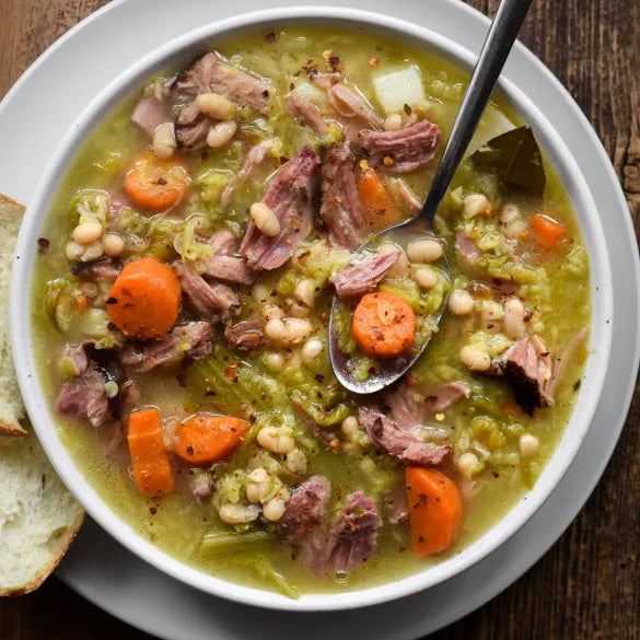 Swine & Sea — Tasso Ham Bean and Cabbage Soup — French Creole Recipe