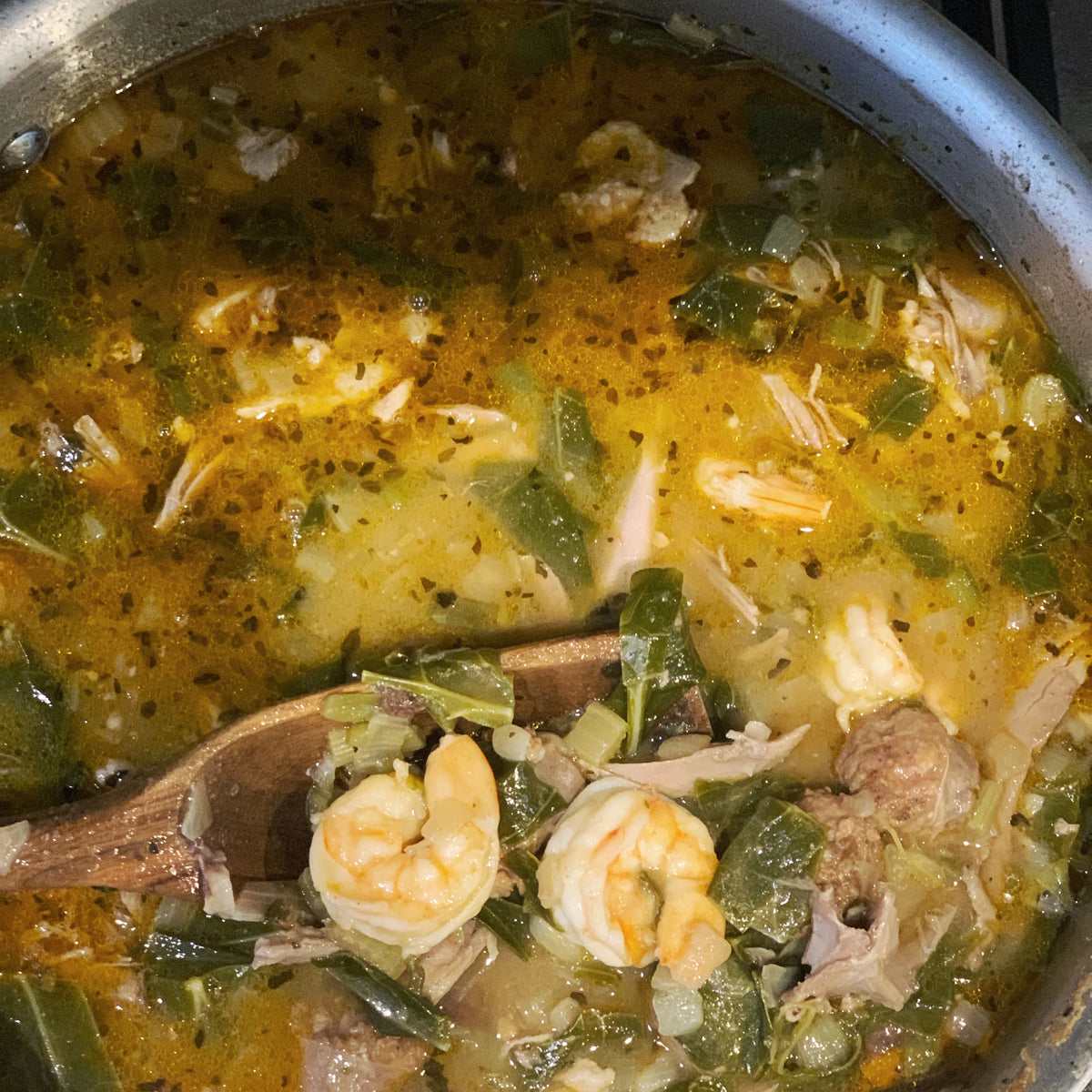 Swine & Sea — Duck, Andouille, Shrimp and Greens Gumbo — French Creole Recipe