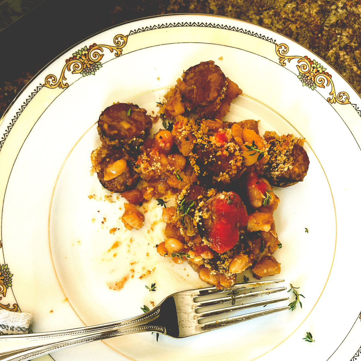 Swine & Sea — Chaurice & White Bean Gratin  — French Creole Recipe