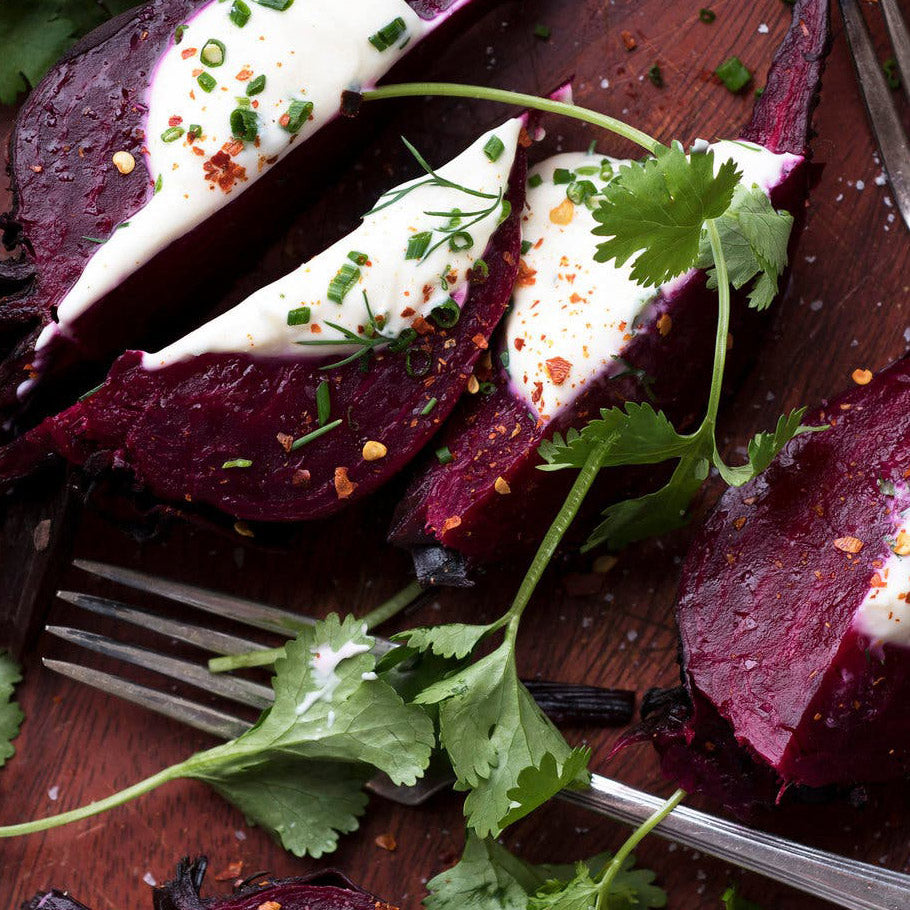 Swine & Sea — Smoked Beets with Crème Fraîche and Herbs Salad — French Creole Recipe